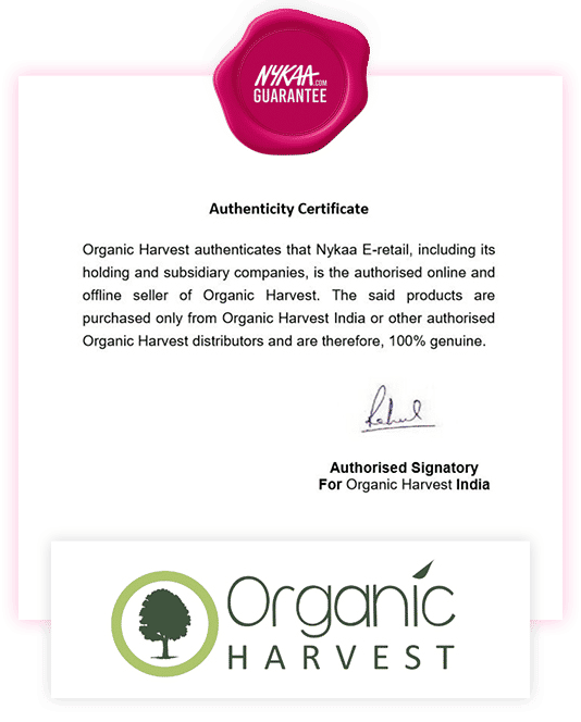 Organic Harvest brand authenticity certificate