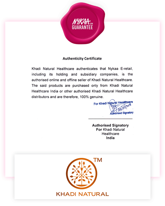 Khadi Natural brand authenticity certificate